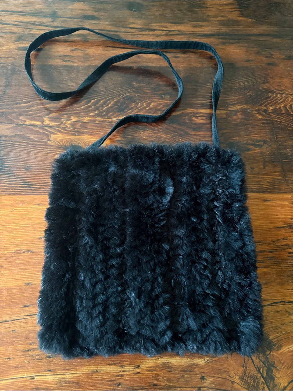 Black Rabbit Fur Shoulder Bag with Slim Strap by SPI 25 — Vintage